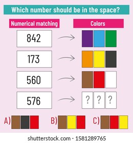 Math matching question. What colors should come into space? Intelligence question, visual intelligence, reasoning.