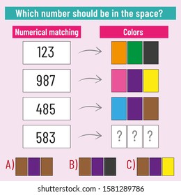 Math matching question. What colors should come into space? Intelligence question, visual intelligence, reasoning.