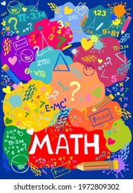 Math. Mathematics concepts background. Concept of education. School vector  pattern with math formulas, calculations and figures. Algebra, geometry, statistics, basic maths. Vector Illustration