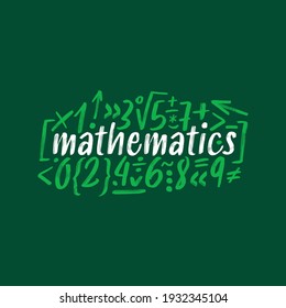 math and mathematics symbols on green background. handwritten math symbols