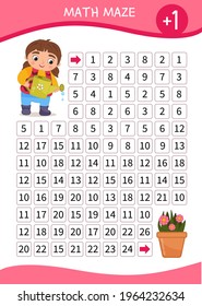 Math maze game for children. Help the girl to water the flower.
