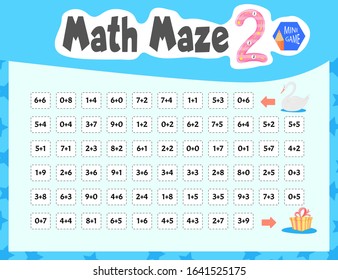 Math Maze is a mini game for children. Cartoon style. Vector illustration