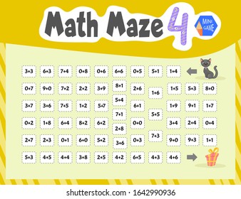 Math Maze is a mini game for children. Cartoon style. Vector illustration