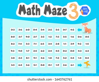Math Maze es un mini juego para niños. Estilo de caricatura. Ilustración del vector