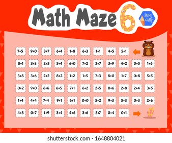 Math Maze is a mini game for children. Cartoon style. Vector illustration