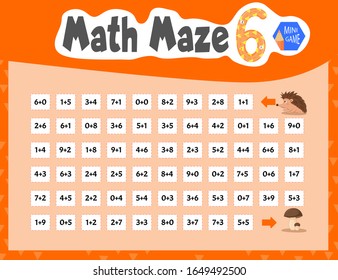 Math Maze Is A Mini Game For Children. Cartoon Style. Vector Illustration