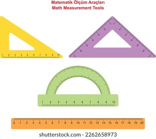 Math measuring tools, ruler, miter