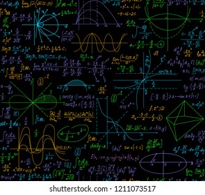 Math multicolored vector seamless pattern with handwritten mathematical formulas. You can use any color of background or foreground