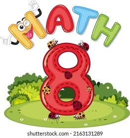 Matemática número 8 con ilustración de ocho ladybugs