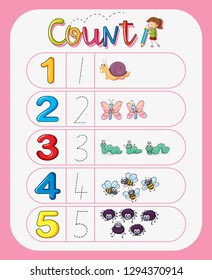 Math number count worksheet illustration