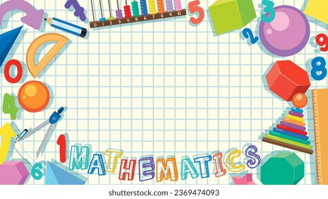 Math Number and Object Element Border with Notebook Checkered Background illustration