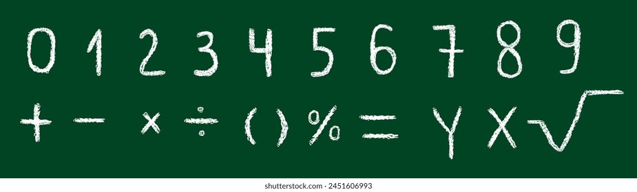 Números matemáticos y Iniciar sesión dibujados a mano estilo con textura de crayón