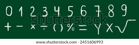 Math numbers and signs in hand drawn style with crayon texture