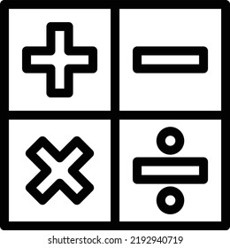Math Operator Icon With Outline Style, Math Sign And Symbol Isolated On White Background