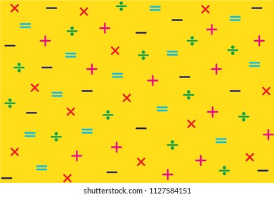Math pattern vector background. There are minus, divide, equel, multiply and plus sign background.