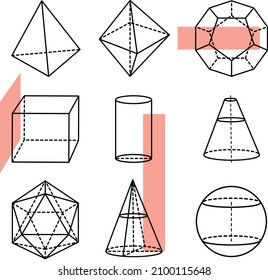 Math picture. Colorful set of geometry shapes 3D icon. Vector illustration. Outline