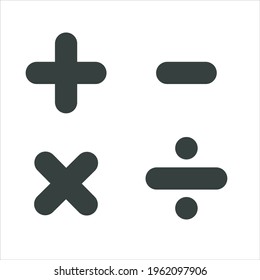 Math plus, minus, multiply, divide symbol vector. Calculator symbol collection. Mathematic symbol set. Math sign icons.	