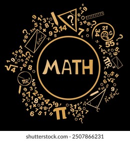 Math. Presentation, website. Isolated lettering typography idea with icons. Algebra, geometry, statistics, basic maths. Interesting creative funny math for kids. Online test. Personalised learning. 