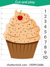 Rompecabezas matemático para los niños. Cortamos y recogemos. Cuenta hasta 10. Muffin