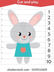 Rompecabezas matemático para los niños. Cortamos y recogemos. Contando hasta 10. Bunny