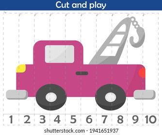 Rompecabezas matemático para los niños. Cortamos y recogemos. La cuenta se asigna a 10. Coche