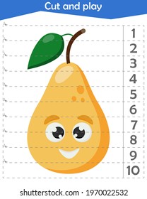  Math puzzle for children. We cut and play. We count to 10. Pear