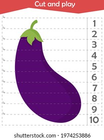 Math puzzle for children. We cut and play. We count to 10. Eggplant