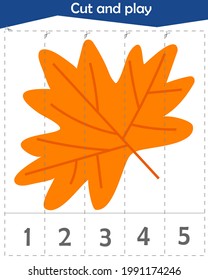Math puzzle for children. We cut and play. Autumn leaf