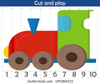 Rompecabezas matemático para los niños. Cortamos y jugamos. Locomotora