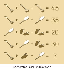 Math puzzle with facial massage tools. For logical thinking number gold game vector illustration