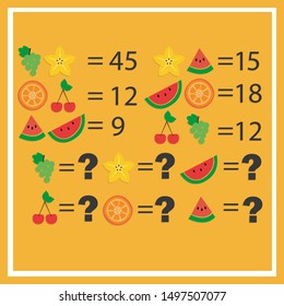 Math puzzle with fruits. Vector. EPS 10