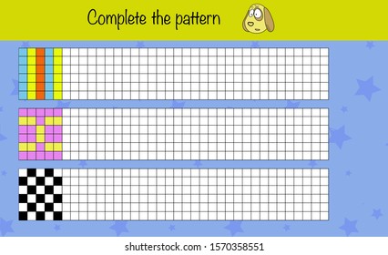 Math puzzle game for children. Complete the pattern. Preschool printable worksheet activity for kids. Education game, iq test, brain training