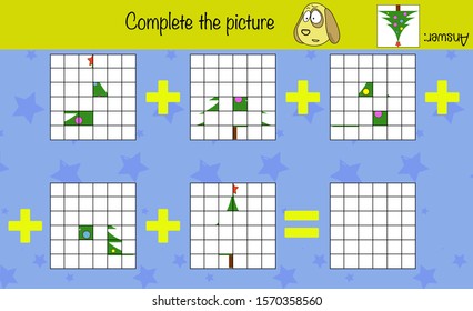 Math puzzle game for children. Complete the pattern. Preschool printable worksheet activity for kids. Education game, iq test, brain training, christmas edition