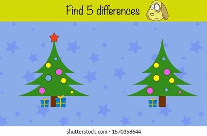 Math puzzle game for children. Find 5 differences. Preschool printable worksheet activity for kids. Education game, iq test, brain training. Christmas edition