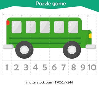 Juego de rompecabezas matemático para niños. Cortamos y recogemos. Enlace de cuenta hasta 10. Transporte