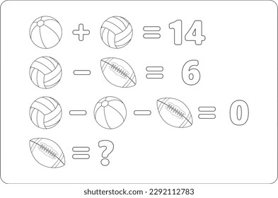 Mathepuzzle. Mathematik pädagogisches Spiel für Kinder. Fun Mathe Problem für Kinder. Schwarz-Weiß-Vektorgrafik-Arbeitsblätter