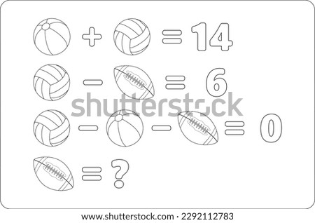 Math puzzle. Mathematics educational game for children. Fun Math Problem for Kids. Black and white vector  worksheets