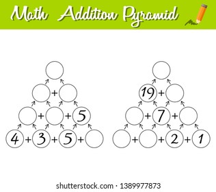 Math Pyramid Game 0-30. Educational a mathematical game. Beginner level. Mathematical puzzle complete the missing numbers