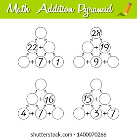 Math Pyramid Game. Educational a mathematical game. Beginner level 3. Mathematical puzzle complete the missing numbers