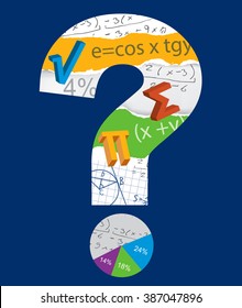 Math question mark.
Mathematics symbols inside the question mark on the blue background . Vector illustration.

