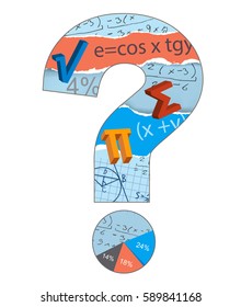 Math Question Mark.
Mathematics symbols inside the question mark on the blue background . Vector illustration.