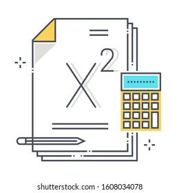 Math related color line vector icon, illustration. The icon is about lesson, paper, calculator, formula, mathematics, school. The composition is infinitely scalable.