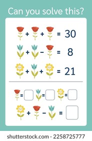 Math riddle, vector format. Find the answer, picture equations. Brain teaser, logic task