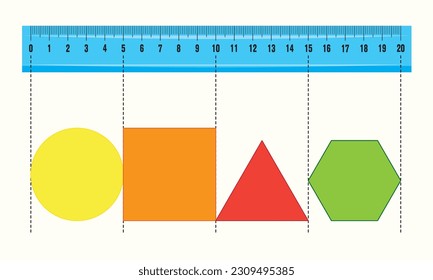 Math. Ruler. Mathematic. Ruler, circle, square, triangle, hexagon vector, illustration. For math and physics classes. ösym