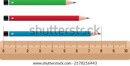 Math. Ruler. Mathematic. Wooden ruler and pencil vector, illustration. for math and physics classes. ösym Foto stock © 