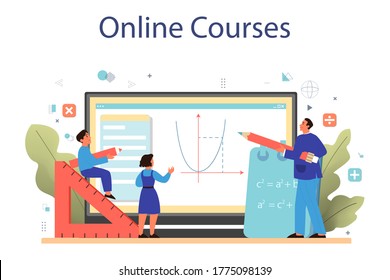 Math school online service or platform. Learning mathematics, idea of education and knowledge. Online course. Isolated flat vector illustration