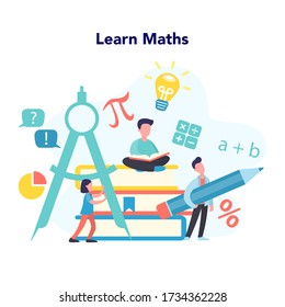 Math school subject concept. Learning mathematics, idea of education and knowledge. Science, technology, engineering, mathematics education. Isolated flat vector illustration