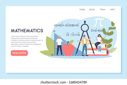 Math school subject. Learning mathematics, idea of education and knowledge. Science, technology, engineering, mathematics education. Web banner. Isolated flat vector illustration