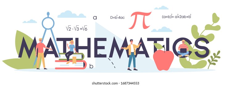 Math school subject. Learning mathematics, idea of education and knowledge. Science, technology, engineering, mathematics education. Isolated flat vector illustration