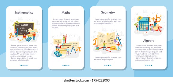 Math school subject mobile application banner set. Learning mathematics,